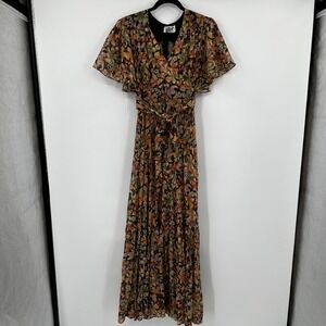 Pat Farrell Fiona‎ Dresses London Floral Print Flutter Sleeve Maxi Dress Sz 10